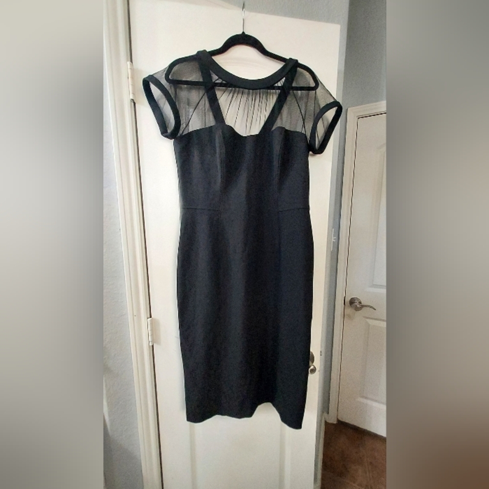 MAGGY LONDON Elegant Black Mesh Dress